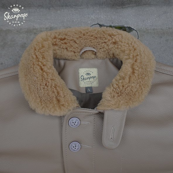 Navigator Jacket Anodized Taupe Leather With Shearling Collar (only one in each size)