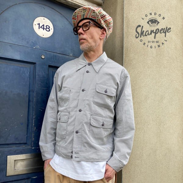 Resistance Shirtjack (not quite a shirt - not quite a jacket) Vintage Grey & Chalk Fine Striped Cotton Seersucker